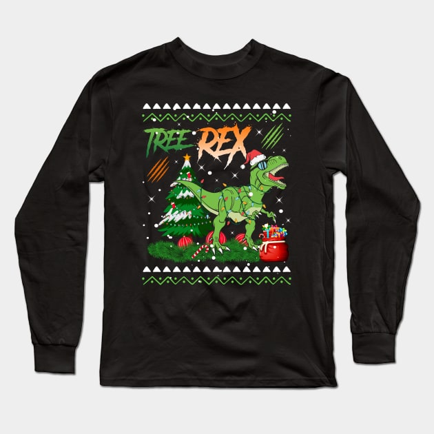 Tree-Rex Santa Saurus Christmas Tree Kids Boys Girls Dinosaur Xmas Ugly Sweater Long Sleeve T-Shirt by teespringplus